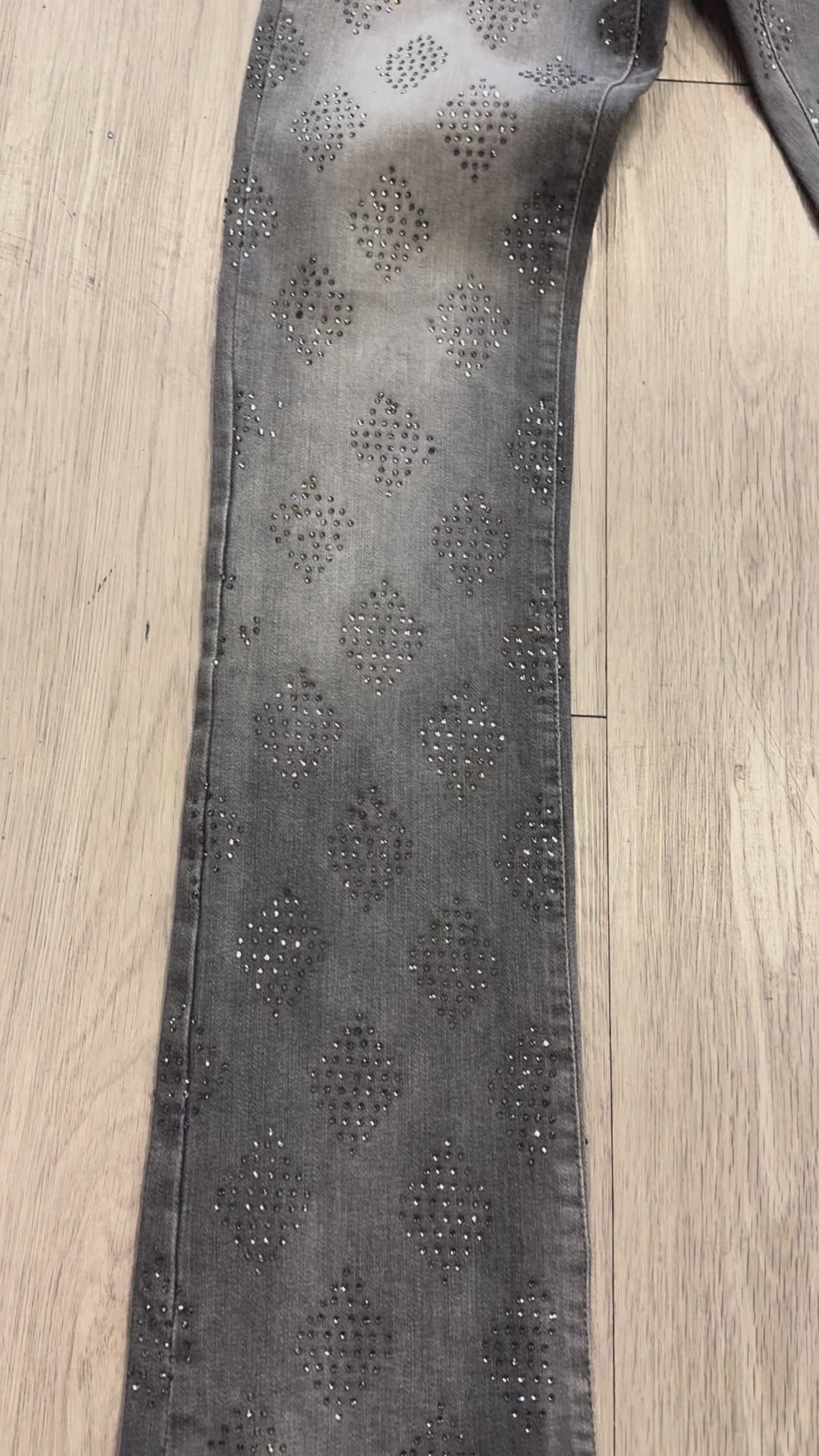 Liquid Crystal 'Diamond Crystal' Stacked Rhinestone Denim (Smoked Grey) JTF2317
