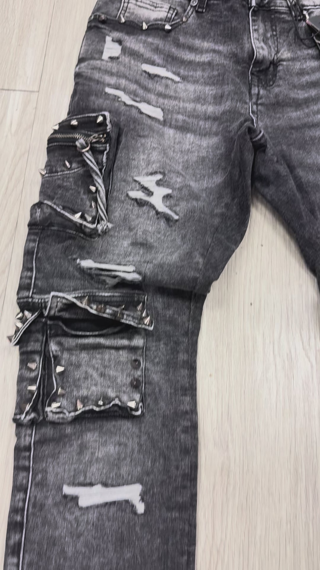 Black wash cargo denim jeans FOCUS 2401