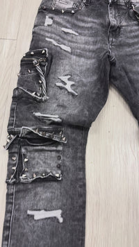 Black wash cargo denim jeans FOCUS 2401