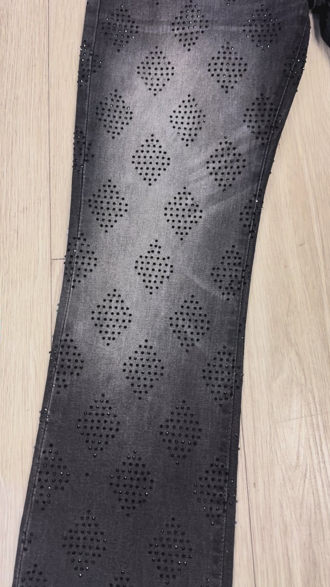 Liquid Crystal 'Diamond Crystal' Stacked Rhinestone Denim (Black Shadow ) JTF2317