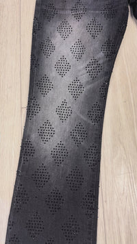 Liquid Crystal 'Diamond Crystal' Stacked Rhinestone Denim (Black Shadow ) JTF2317