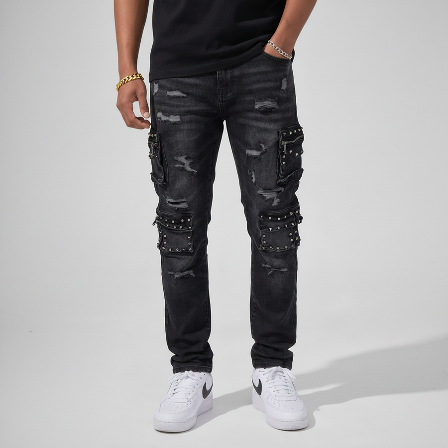 Black wash cargo denim jeans FOCUS 2401