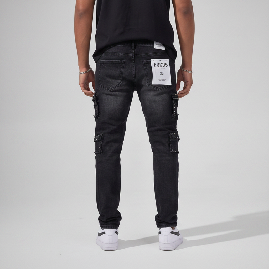 Black wash cargo denim jeans FOCUS 2401