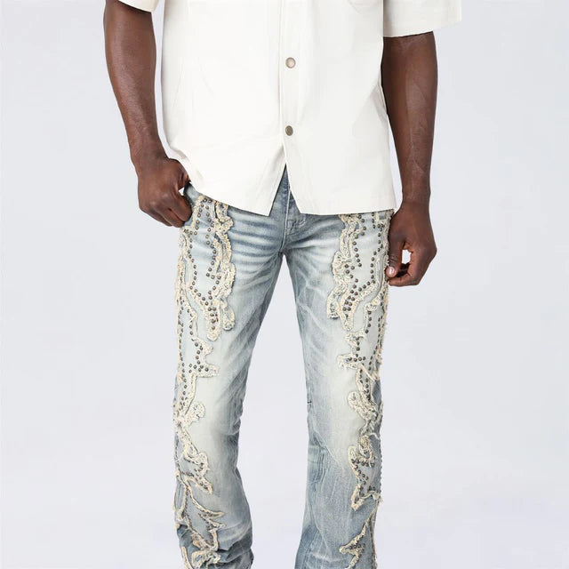 Stacked Western Themed Jeans