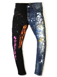 Dijon Limited Premium Washed Half and Half Skinny Denim Pants