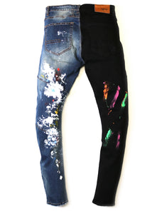 Dijon Limited Premium Washed Half and Half Skinny Denim Pants
