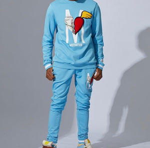 FLC&P132 MOTIVATION SEA BLUE CREWNECK SET