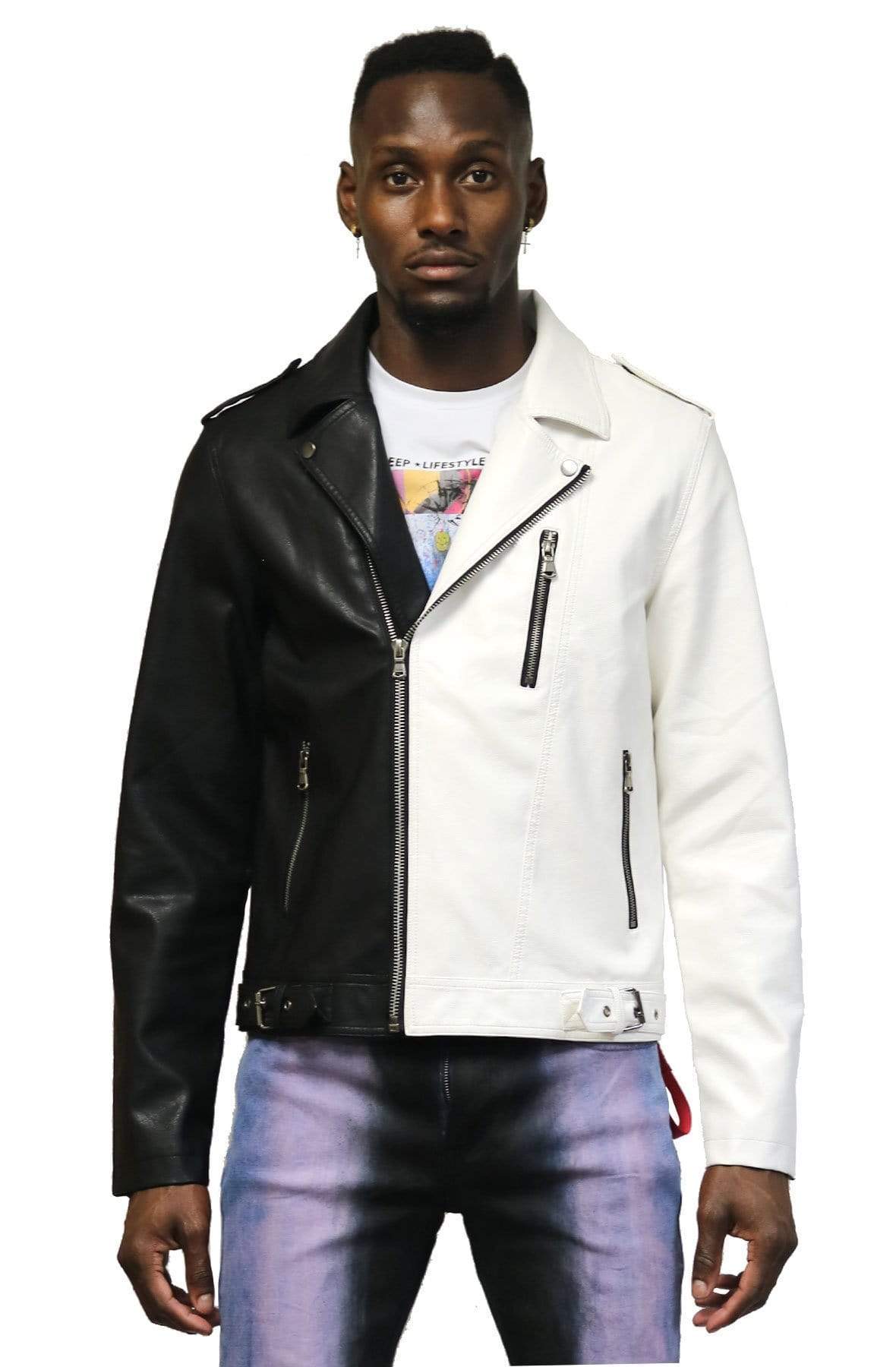 White faux on sale leather biker jacket